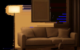 Une scène de salon contemporain montrant une lampe élégante diffusant une lumière chaude et apaisante. L’image illustre un éclairage confortable, adapté à la lecture, à la détente et aux soirées calmes.