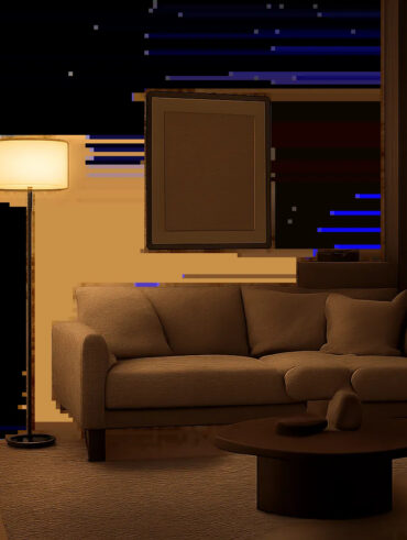 Une scène de salon contemporain montrant une lampe élégante diffusant une lumière chaude et apaisante. L’image illustre un éclairage confortable, adapté à la lecture, à la détente et aux soirées calmes.