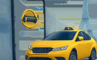 Illustration d’un service de réservation de taxi à Paris, pensée pour évoquer la fiabilité, la simplicité et la ponctualité. L’ensemble met en scène un trajet urbain moderne avec une ambiance professionnelle et rassurante.