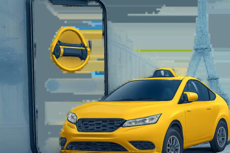 Illustration d’un service de réservation de taxi à Paris, pensée pour évoquer la fiabilité, la simplicité et la ponctualité. L’ensemble met en scène un trajet urbain moderne avec une ambiance professionnelle et rassurante.