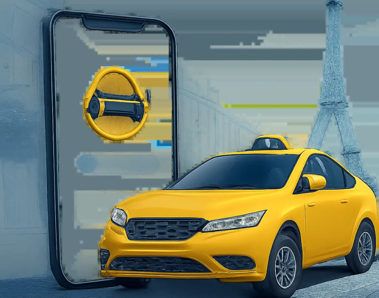 Illustration d’un service de réservation de taxi à Paris, pensée pour évoquer la fiabilité, la simplicité et la ponctualité. L’ensemble met en scène un trajet urbain moderne avec une ambiance professionnelle et rassurante.